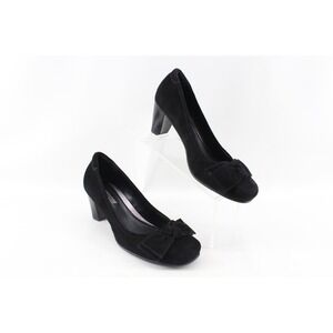 Ecco High Heel Bow Accent Black Suede Leather High Heel Shoes Sz 39 EU 8-8.5 US